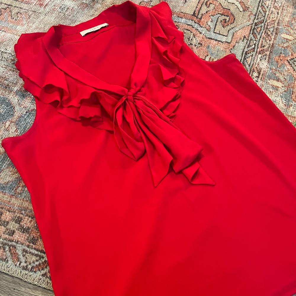 Ann Taylor Bow Neck Ruffle Shell